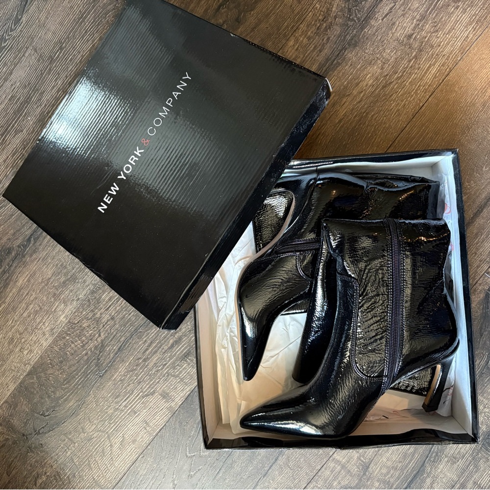 New York & Company Black Patent Knee High Boots